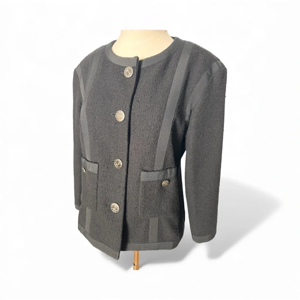 Chanel 2013 Black Cotton Tweed 3/4 Sleeve Jacket – Size 40
